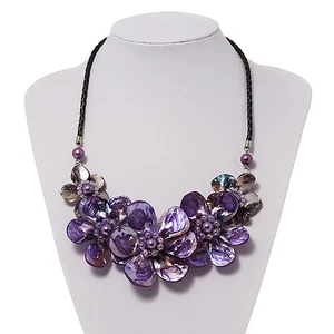 Stunning Purple Shell-Composite Leather Cord Necklace - 50cm L - Picture 1 of 5