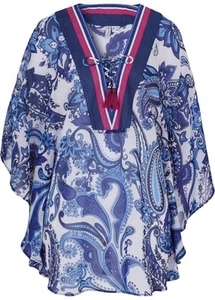 Vestido túnica playa poliéster reciclado talla 48/50 azul blanco vestido de verano nuevo - Imagen 1 de 1