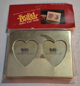 NIP Vintage Solid Brass Double Heart Shaped Picture Frame 4.5" x 3.5" - Picture 1 of 7