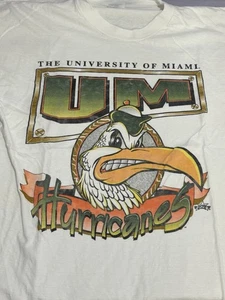 Vintage Miami Hurricanes Shirt Men’s XL White 1990s Football Large Graphic Print - Picture 1 of 10