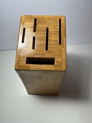 Pampered Chef Knife Block 6 Slot Storage Bamboo Wood Brown #0611 w/ Feet - Image 1 of 4