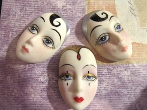Vintage New Old Stock Lot 3 Porzellan Klappe schöne Silber & Gold bemalte Gesichter - Bild 1 von 5
