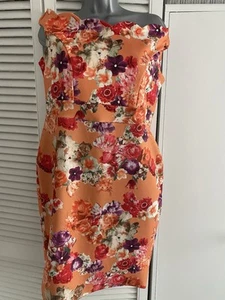 Ladies With Love Jessica UK 14/16 Orange Floral Bardot Dress See Pics For Size - Picture 1 of 18