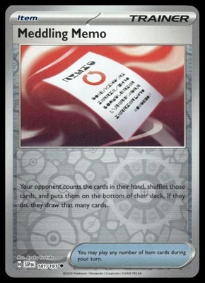 Pokemon SV08: Surging Sparks #181/191 Meddling Memo HOLO - Image 1 of 2