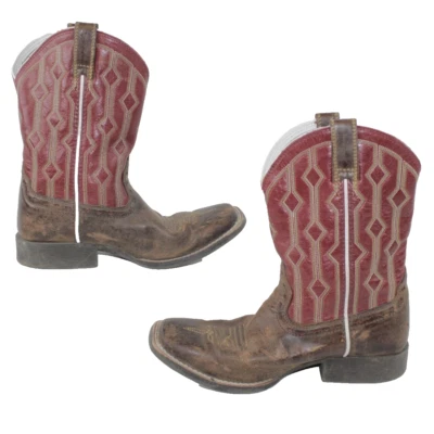 Ariat Style 10017316 Square Toe Red & Brown Kids Youth Boots Size 3 - Image 1 of 4