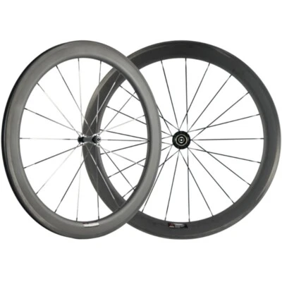 700C Carbon Fiber Clincher Tubeless Bicycle Wheels Road Cycling Wheelset 55x25mm - Image 1 of 4
