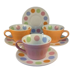 Starbucks Polkadot 3 Mugs Cups & 4 Saucers 2006 Peach Mauve Christmas Coffee Tea - Picture 1 of 9