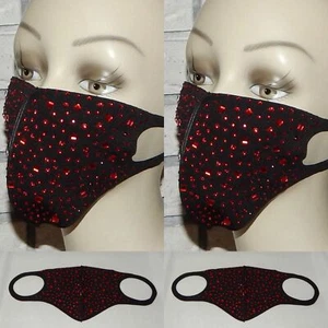 LOT OF 2 SPARKLE BLING RED GEOMETRIC BEADS WASHABLE STRETCH FACE MASK INDIANA - Picture 1 of 1