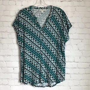 Dana Buchman Flügelärmel V-Ausschnitt Oberteil Damen Large grün schwarz Viskose Stretch - Bild 1 von 5
