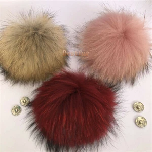 21 colors 6" Large Real Raccoon Fur Pompom Ball W Snap Button Hat Shoes DIY - Picture 1 of 43
