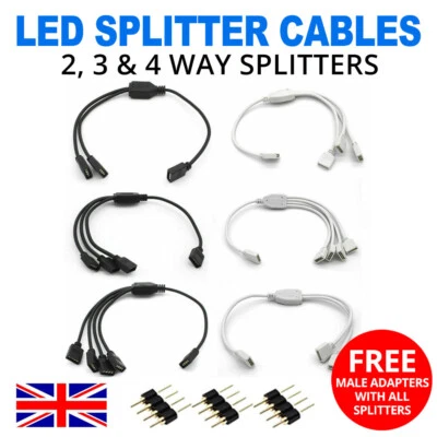 4/5 PIN LED STRIP 1/2/3/4 WAY SPLITTER CABLE MALE ADAPTER 3528 5050 5630 RGB/W - Image 1 of 4