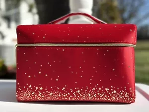 NEW Estee Lauder Red Velvet w/Gold Stars empty Cosmetic Makeup Bag Train Case 22 - Foto 1 di 17