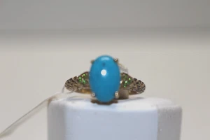 Anillo Kingman Turquesa, Cromo Diópsido Talla 7 Plata de Ley Vermeil Acabado YG - Imagen 1 de 14