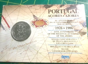 Elfe Azoren Portugal 100 Escudos 1986 Hortensie Blume Silber in Heftkarte - Bild 1 von 4