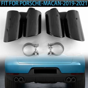 2X Exhaust Muffler Pipe Fits Porsche Macan 2.0T 2019 2020 2021 2022 Glossy Black - Picture 1 of 16