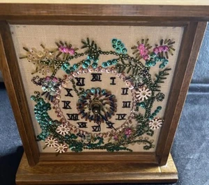 UNIQUE VINTAGE Handmade Embroidered Push Pin Beaded Clock, Cottage / Granny Core - Picture 1 of 10