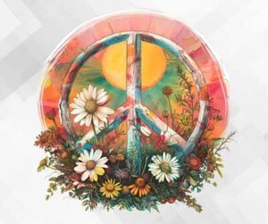 Retro floral peace sign vinyl sticker decal er331 - Picture 1 of 4