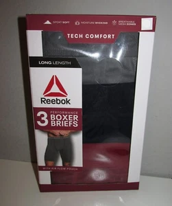 Mens Reebok Long Length Performance Boxer Briefs 3 PACK (Size Small) BRAND NEW - Picture 1 of 4