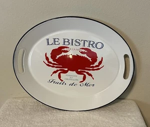 Seafood Le Bistro Enameled Red Crab Fruits De Mer Handles Oval Serving Tray 16" - Picture 1 of 6