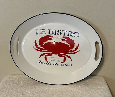 Seafood Le Bistro Enameled Red Crab Fruits De Mer Handles Oval Serving Tray 16" - Image 1 of 4