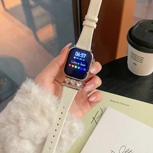PU Leather Watch Band Strap with Heart Diamonds For Apple Watch Series 10/9/8/7 - Picture 1 of 17