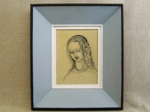 Vintage Female Portrait Ink Drawing Original Framed Wall Art, Vicente Brito - Picture 1 of 3