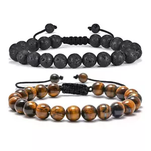 2 Stück Tigerauge Lavagestein Stein Angst Stressabbau anpassen Männer Frauen Armbänder - Bild 1 von 12