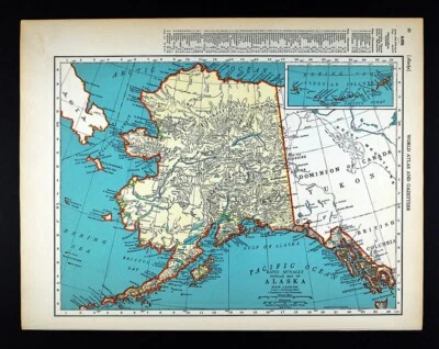 1937 McNally Map Alaska Anchorage Juneau Sitka Fairbanks Seward Klondike Yukon - Image 1 of 4