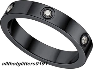 Women's, Mens Black Band Ring With Cubic Zirconia Stones Various Widths & Sizes. - Picture 1 of 2