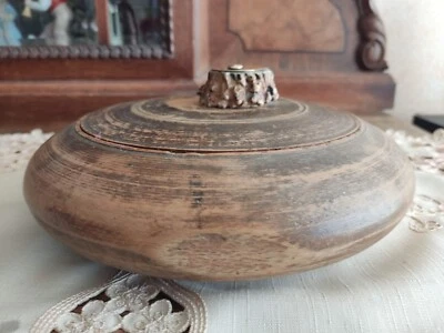 Antique Swedish 'Folk Art' wooden sliding-lid bowl c.1890 Hand made turned  box - Imagem 1 de 4
