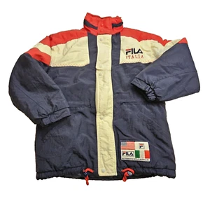 Vintage Y2K FILA Boys L Ski Jacket Italia Italy USA Flag Patches Hood Insulated - Picture 1 of 9