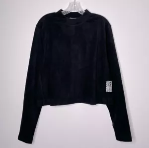 NWT Rains Black Fleece Mock Neck Long Sleeve Crop Top Sweatshirt Women’s Size XL - Picture 1 of 5
