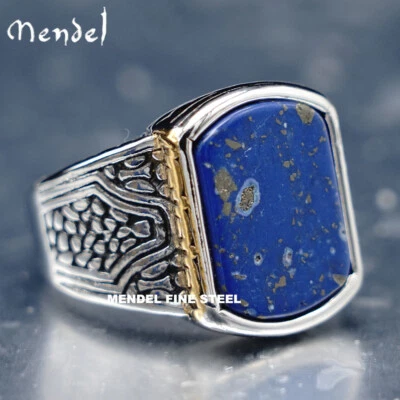 Anillo de piedra de lapislázuli azul para hombre MENDEL para hombre de acero inoxidable talla 7 8 9 10-15 Foto 1 de 4