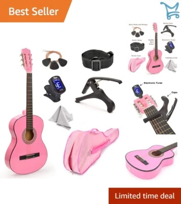 30 Inch Pink Classical Guitar Kids Beginners with Case Accessories - Image 1 of 4