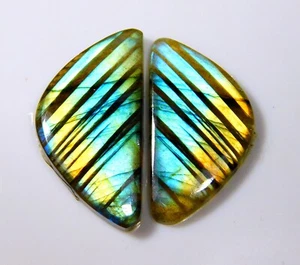 19 Ct Natural Labradorite Pair Fancy Cabochon Earring Making Gemstone DG=336 - Picture 1 of 6