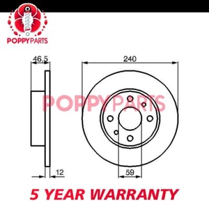 Se adapta a Fiat Panda 1991-2003 Uno 1983-2006 Fiorino 1988-2001 disco de freno delantero amapola - Imagen 1 de 4