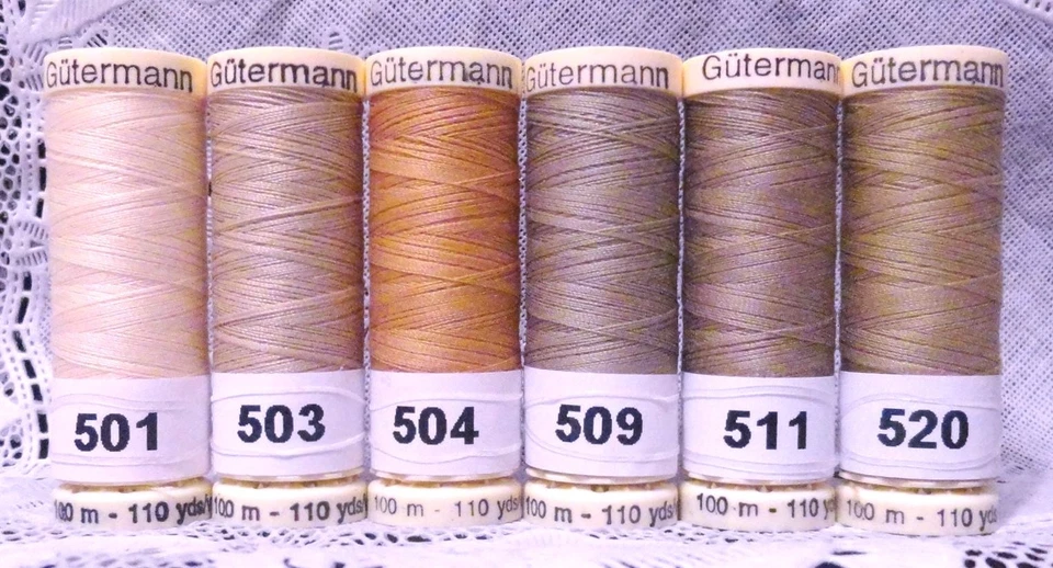 6 Light brown colors GUTERMANN 100% polyester sew-all thread 110 yard spools - Image 1 of 1
