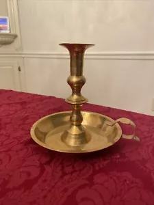 Vintage Brass Candlestick Holder w/ Finger Handle,Large Base 7” - Picture 1 of 3