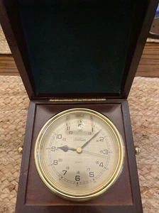 Sunbeam Vintage Gold Nautical Clock Quartz in Wood Box Green Velvet Works - Picture 1 of 8