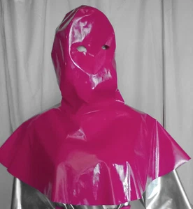 Lackhenkersmaske mit Cape  rosa viele Farben  Vinylmaskcape - Picture 1 of 18