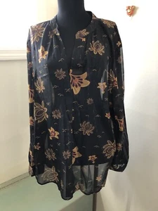 Blusa Ann Taylor Top Loft Negra Floral Sedosa Mezcla Poliéster Semi Transparente Talla 10 - Imagen 1 de 12