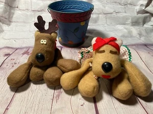 Markenzeichen zwei weihnachtliche Rentiere Junge und Mädchen in Weihnachtsbeleuchtung verziert Eimer - Bild 1 von 10