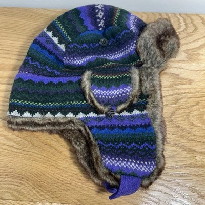 Sombrero de caza de invierno Eddie Bauer Trapper para mujer S/M púrpura búfalo a cuadros imitación piel lana Foto 1 de 4