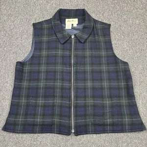 Eddie Bauer Vest Womens Large Blue Green Check Wool Zip Sweater Outdoor Country - Picture 1 of 14