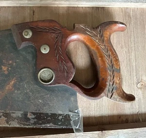 Antique E.C. Simmons Hand Saw 20-1/4” Blade Hardwood Wheat Handle 2 Rivets Rusty - Picture 1 of 12