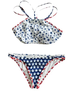Bikini Victoria's Secret S Bandera Americana EE. UU. Rayas Estrellas Rojo Blanco y Azul Foto 1 de 4