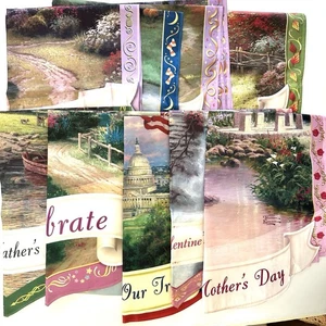 Thomas Kinkade Hof Garten Deko Feiertage Jahreszeiten Menge 9 hängende Flaggen - Bild 1 von 13