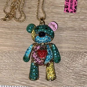 Betsey Johnson Multi Color Crystal Bear 🐻 Necklace - Picture 1 of 6