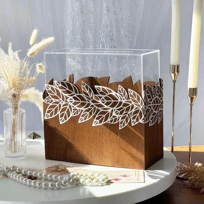 Wedding Card Box with Acrylic Window, Wooden Wedding Card Boxes for Reception... - Image 1 of 4