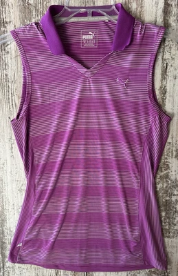 Camisa polo de golf PUMA Golf para mujer talla S púrpura y gris a rayas sin mangas Foto 1 de 4